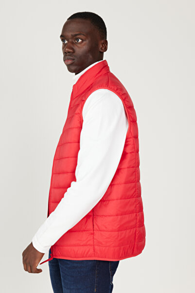 AC&Co / Altınyıldız Classics Men's Red Inflatable Windproof Warm Fiber Ultra Light Vest with Portable Bag