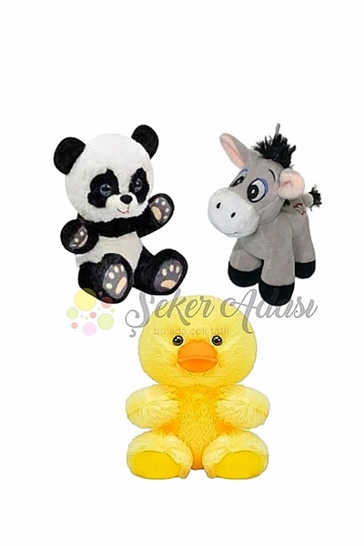 Şeker Adası Küçük Peluş Panda-Eşek-Civciv Ördek 15 Cm Üçlü Peluş Oyuncak