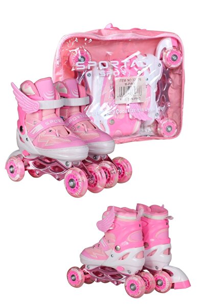 Toyaş Adjustable Children's Roller Skates with Four Wheels and Illuminated Wings, with Carrying Bag