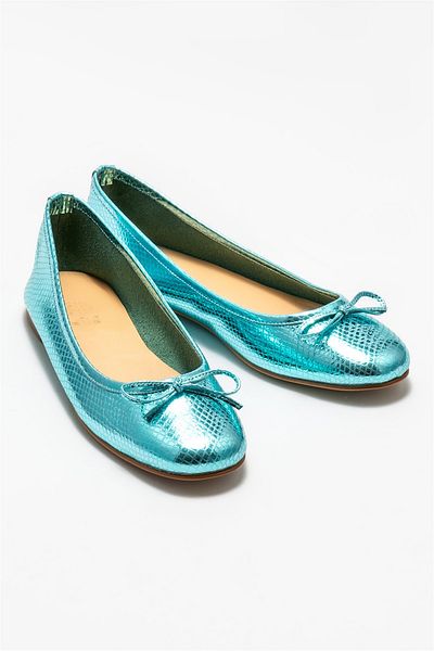 Elle Shoes Blue Leather Women's Ballerinas