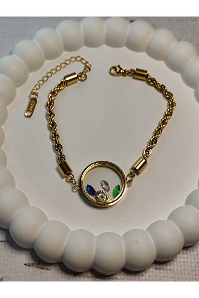 FOR YOU TAKI by Ezgi سوار مدلاة نسائي من الفولاذ مرصع بالأحجار وخرز عين الشر ...