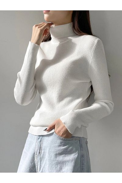 Buteks Unisex Off-White Premium Cotton Turtleneck Camisole Raster Slimfit Turtleneck Sweater