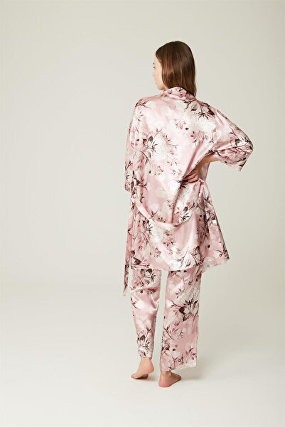 MISSDORE Ashley-Roseflower Satin Bustier Trousers Set Powder