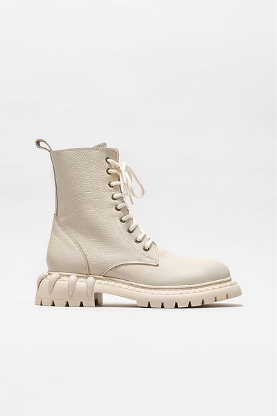 Elle Shoes Beige Leather Women's Casual Boots