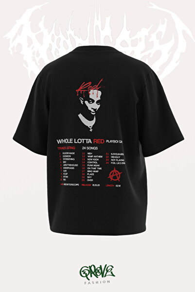 Grove Fashion Playboi Carti Red Konser Ön ve Arka Baskılı Unisex Oversize Tshirt