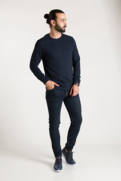 ZEKİ ÖZER Чоловічий темно-синій кашеміровий светр з V-подібним вирізом