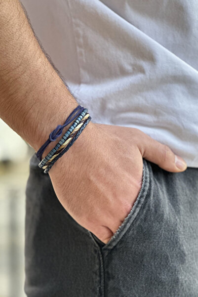 etniko Unisex Dostluk Bağı Düğüm Detaylı Çoklu Lacivert Bileklik