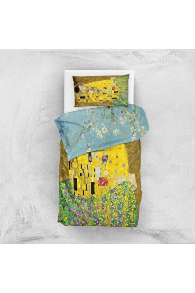 The Lucid Lab Almond Blossoms & The Kiss Çift Taraflı Nevresim Takımı - 160 Cm X 220 Cm