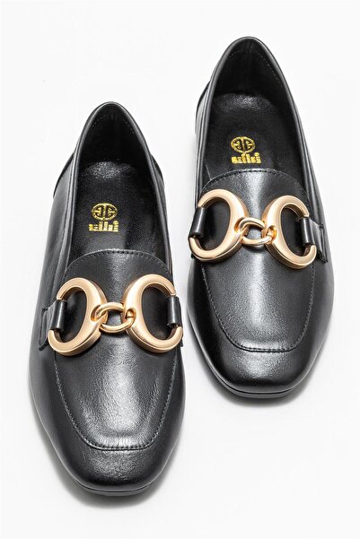 Elle Shoes Siyah Deri Kadın Loafer