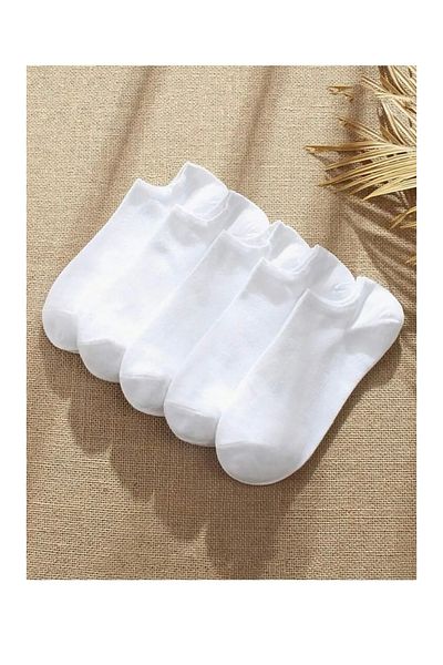 REYNBOO SOCKS 5 Ζεύγη Unisex μονόχρωμα λευκά πάνινα παπούτσια που πλένονται (Αόρατα).