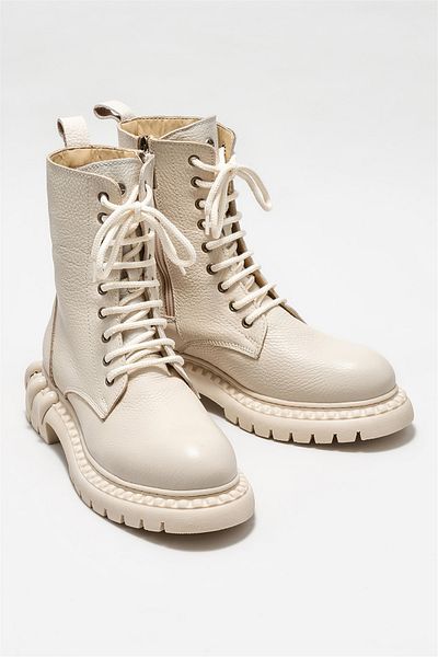 Elle Shoes Beige Leather Women's Casual Boots