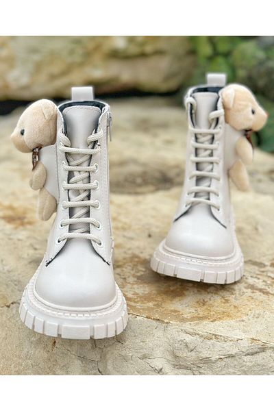 Surpie Shoes Κοριτσίστικες μπότες με αρκουδάκι, παιδικές μπότες με φερμουάρ, μαύρες παιδικές μπότες