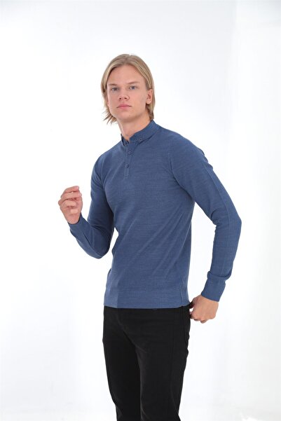 ELM WEAR Polo Neck Button Detailed Knitwear Sweater - Aviator