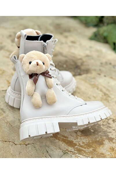 Surpie Shoes Ayıcıklı Kız Çocuk Bot, Fermuarlı Çocuk Bot, Siyah Çocuk Bot