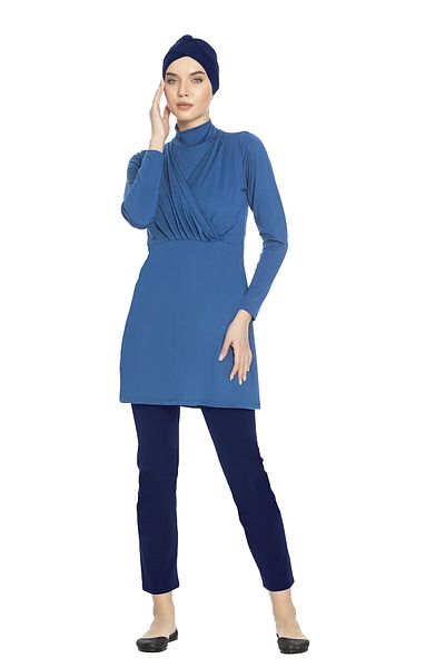 hazelin Women's Hijab Petrol Blue Long Sleeve Full Covered Leggings Lycra Dress Swimsuit HZL24S-AR1285-29