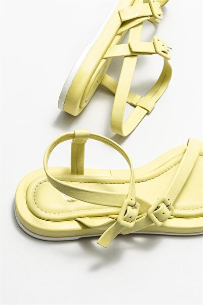 Elle Shoes Green Leather Women's Flat Sandals