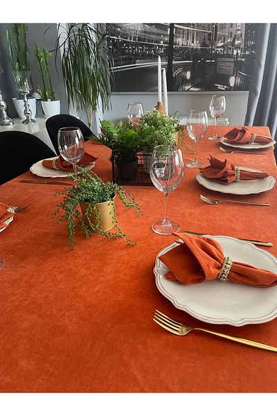 Decamor home 6-Piece Carefree Fabric Napkin Velvet Textured Tile Cinnamon Napkin
