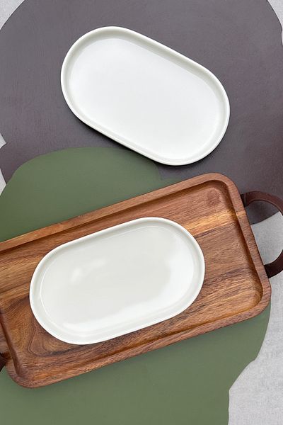 porselenden Stackable Cream 2-Piece 20 cm Small Size Breakfast Snack Bowl Presentation Boat Plate Set