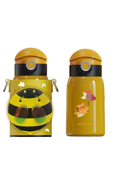 Vagonlife Cocosmile 470ml Cute Animals Steel Thermos Children's Flask with Cover, Straw and Hanger
