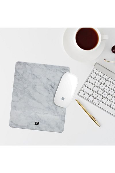 Özer Store Gray Marble Patterned Rectangular Mouse Pad with Wrist Support Mouse Pad