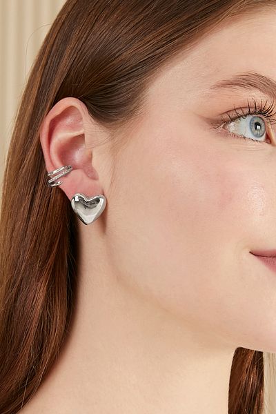 AURRARİ Silver Shiny Chubby Heart Earrings
