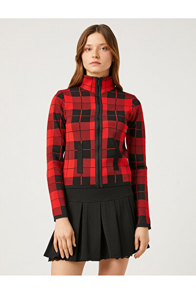 Koton High Collar Zipper Cardigan