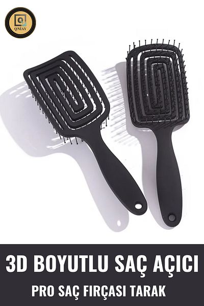 QNİAY 3D Square Professional Hair Opening Combing Whistle Dry Curly Hair Brush Hairdresser Hairbrush