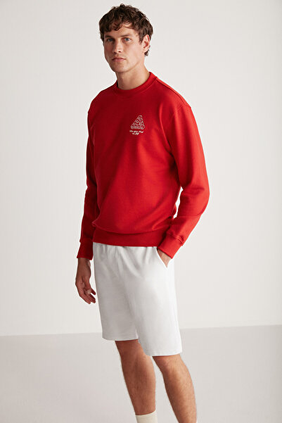 GRIMELANGE Brood Men's Embroidered Polar-Free Round Collar Red Sweatshirt
