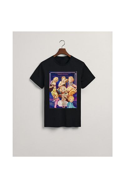 MarkaTurko Tricou Marilyn Monroe din bumbac negru pieptănat cu design special 2704-44