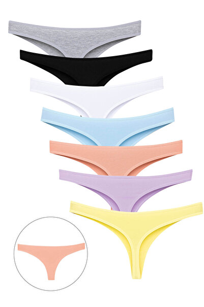 pink mood Tanga sport din bumbac colorat moale brazilian pentru femei, pachet de 7