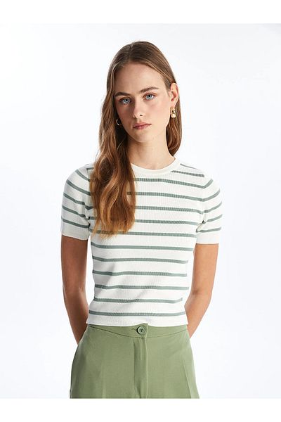 LC Waikiki Crew Neck Striped Short Sleeve Women's Knitwear Sweater