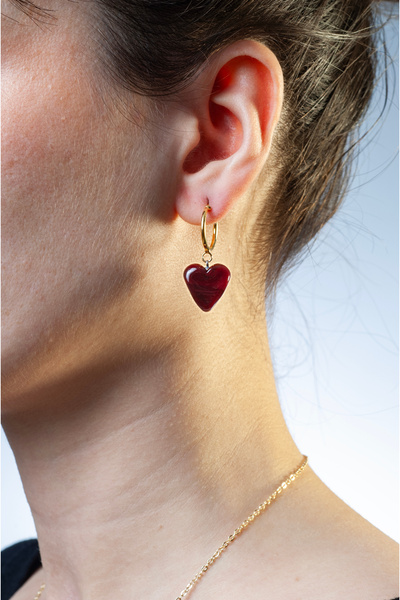 Arezzo Seyglass Murano Cam Bordo Kalpli Küpe| Cam Küpe Aksesuar | Cam Boncuk Küpe