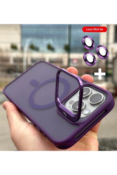 piblue iPhone 13 Pro Max Uyumlu Bumper Açılır Kamera Stand Manyetik Mat Renkl...