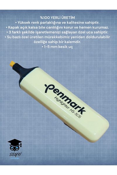 SEYFİKİRTASİYE TURKISH MALI PHOSPHORUS PEN VIVID COLORS REFILLABLE MARKING PEN HIGHLIGHTER