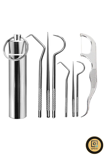 QNİAY Paslanmaz Çelik 7 Parça Metal Kutulu Protez Diş Tartar Temizleme Dental...