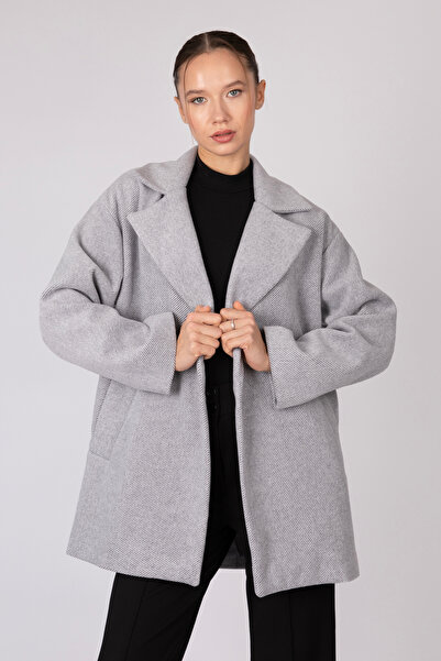 Deniz TAPAN BUTİK Oversize Kaşe Kaban-GRI