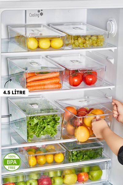 MİHEL Gloss XL 3-Piece Fridge and Cabinet Organizer with Lid - Home Organizer Storage Container