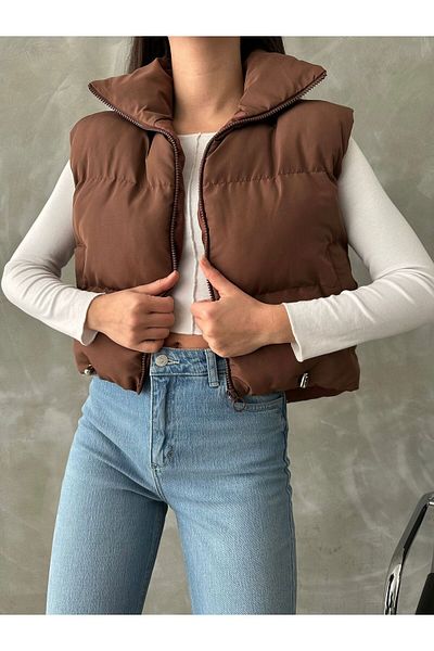 MEECY Kurze, kurze Pufferweste für Damen