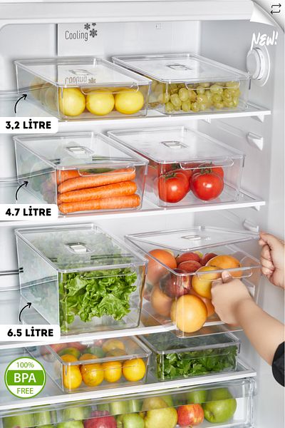 MİHEL Gloss Mix 3-Piece Refrigerator and Cabinet Organizer - Organizer with Lid Storage Container Home
