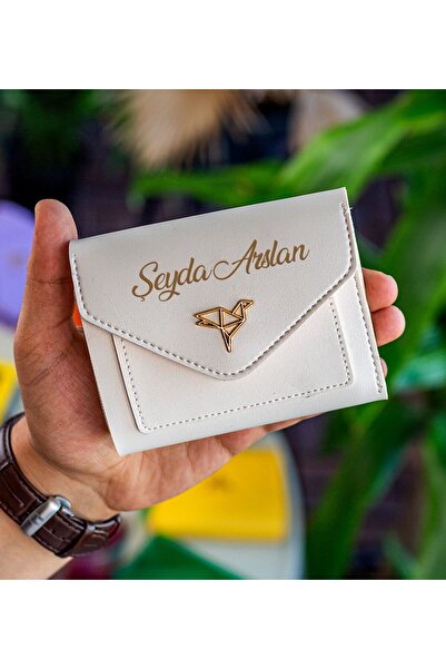 Bk Gift Kişiye Özel İsimli Vegan Deri Mini Bej Kadın Cüzdanı, Sevgiliye Hediy...