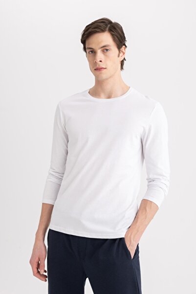 DeFacto Slim Fit Dar Kesim Bisiklet Yaka Basic Düz Uzun Kollu Pijama Üstü Z2771az24sp