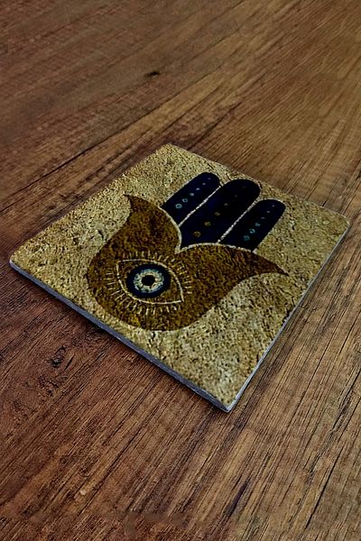 Begoloni Stone Decor Natural Stone Trivet 15X15Cm Fatma Mother Hand Printed Stone Teapot Coaster - Pot Pan Coaster
