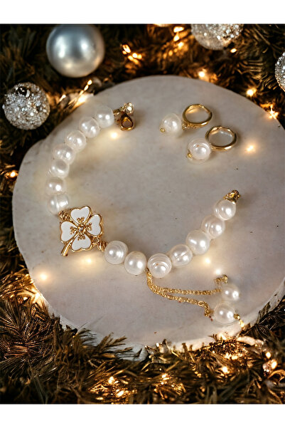 MinimalistTasarım Gerçek Inci Set , Gerçek Inci Bileklik , Gerçek Inci Küpe ,...