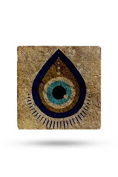 Begoloni Stone Decor Natural Stone Trivet 15x15cm Evil Eye Bead Printed -3