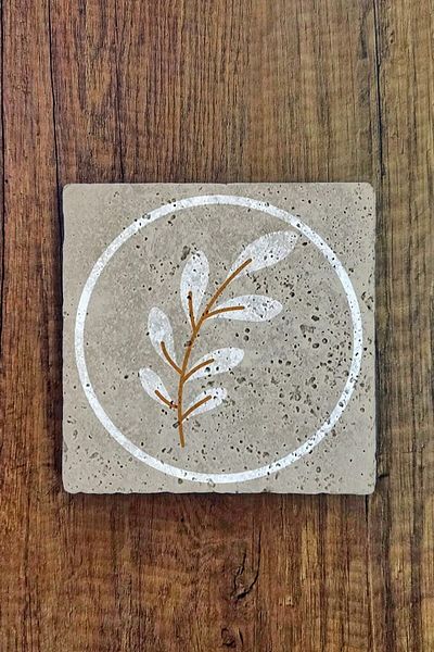 Begoloni Stone Decor 20X20Cm Flower Printed Natural Stone Trivet - Teapot and Six Pots Pan Trivet
