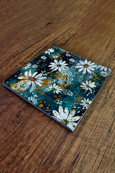 Begoloni Stone Decor 15X15Cm Daisy Flowers Printed Natural Stone - Teapot Pot and Pan Base