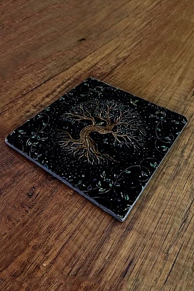 Begoloni Stone Decor Natural Stone Trivet 15x15cm Tree of Life Printed Stone Trivet 295