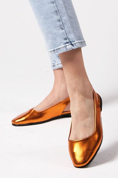 Mio Gusto Metallic Orange Color Open Back Women's Flat Ballerina Shoes