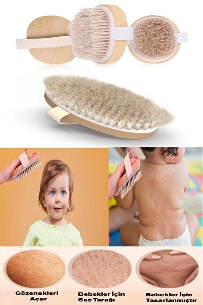 MorBebe %100 Keçi Kılı Doğal Bebek Saç Fırçası ve Vücut Fırçası (Kan Akışını ...