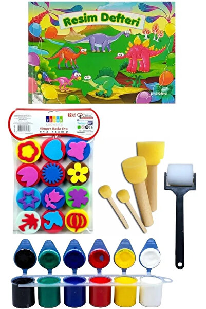 everart Parmak Boyası Resim Defteri 12 Li Eva Baskı Ponpon Fırça Sünger Rulo Fırça